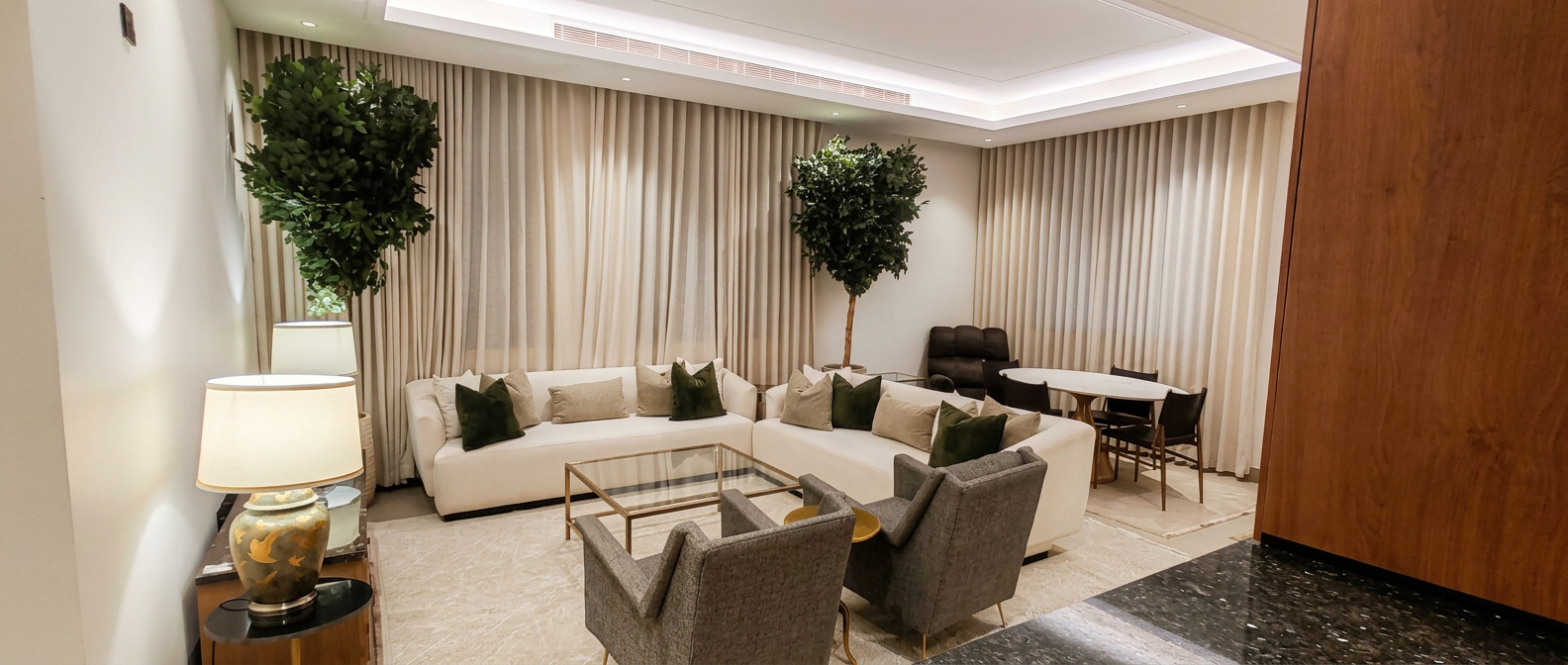 Living room of furnished apartment for rent in Al Muruj, Riyadh